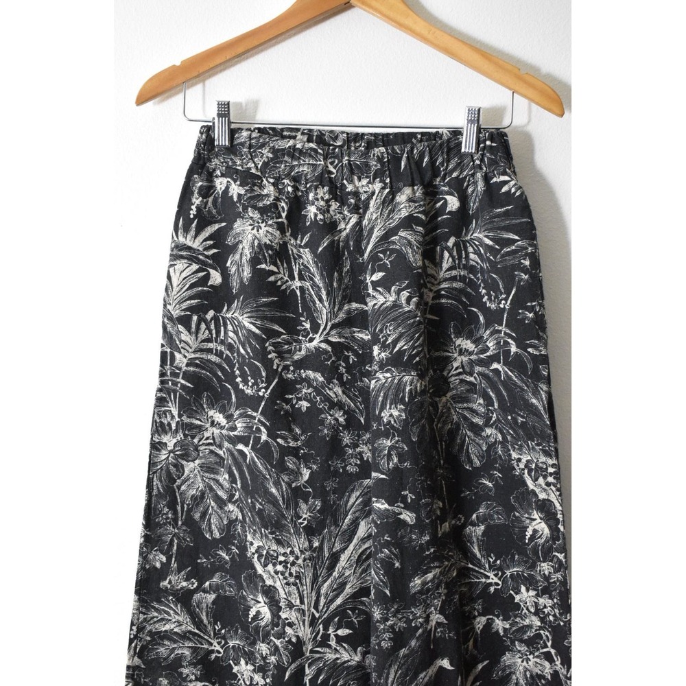 SAIPH Wide Leg Pants Women S Black White Modern Tropical Botanical Palazzo - Picture 2 of 6